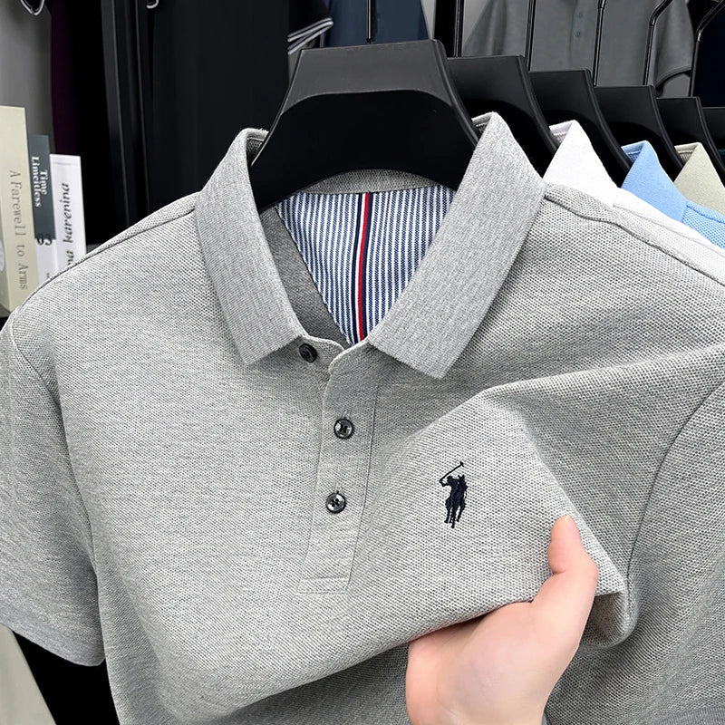 High End Brand Pure Cotton Short Sleeve Polo Shirt Men Summer Fashion Exquisite Pony Embroidery Comfort Business Casual T-Shirt