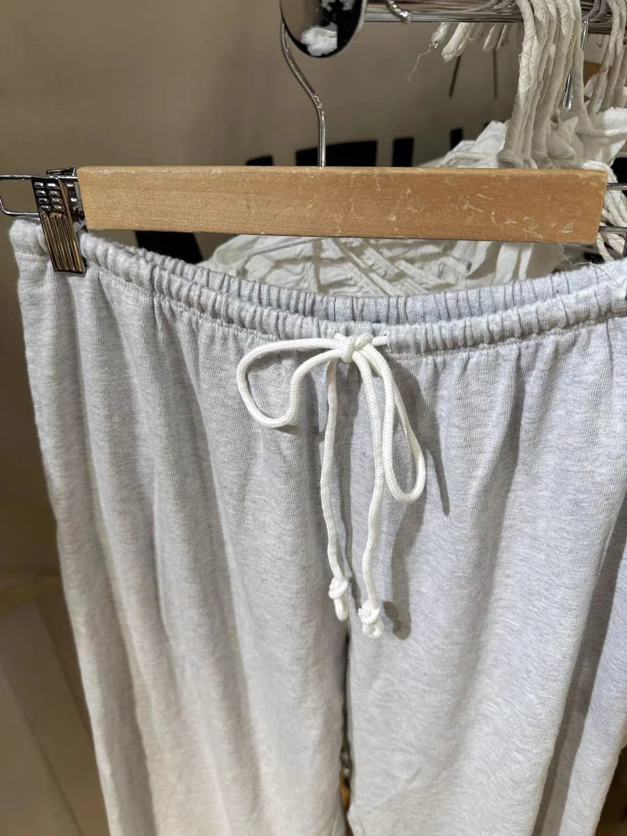 Solid Drawstring Straight Sweatpants for Women High Waist Autumn Casual Cotton Trousers