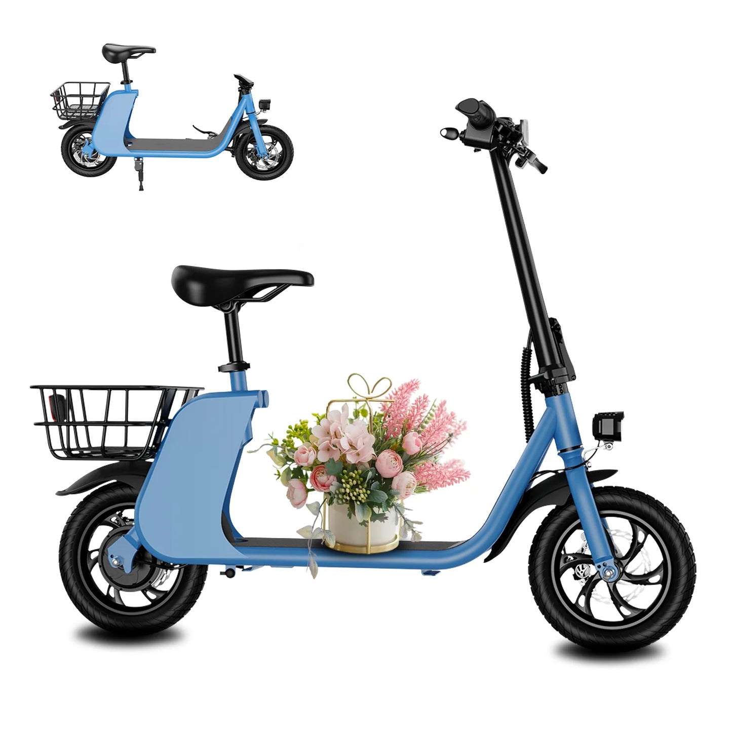450W Adult Electric Scooter with Seat and Shopping Basket 15.5mph Ideal for Urban Commuting