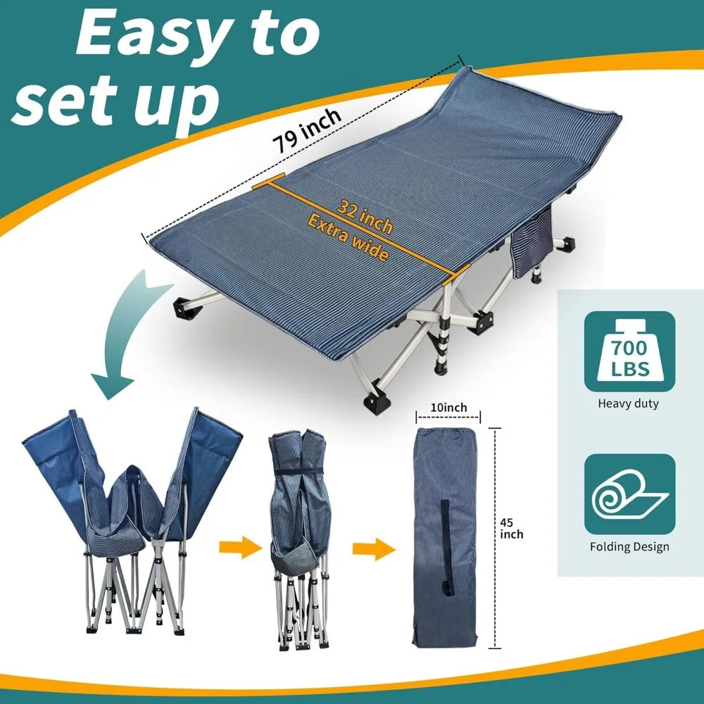 2 Pack Oversize XXL Camping Cot with Mattress Comfortable Extra Wide Sleeping Bed for Adults with Carry Bag