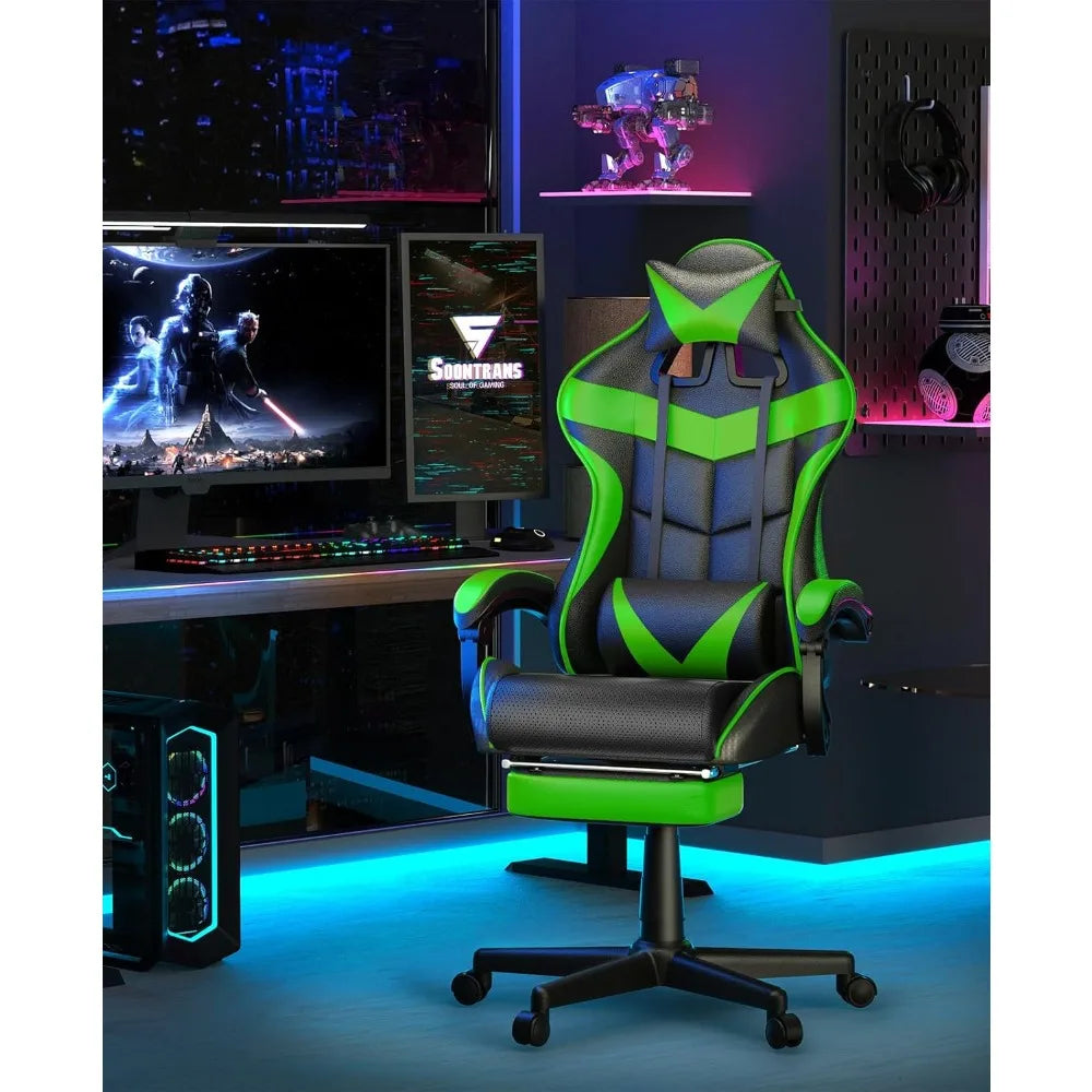 Gaming Chair Racing Style with Footrest Massage Lumbar Support and Adjustable Headrest