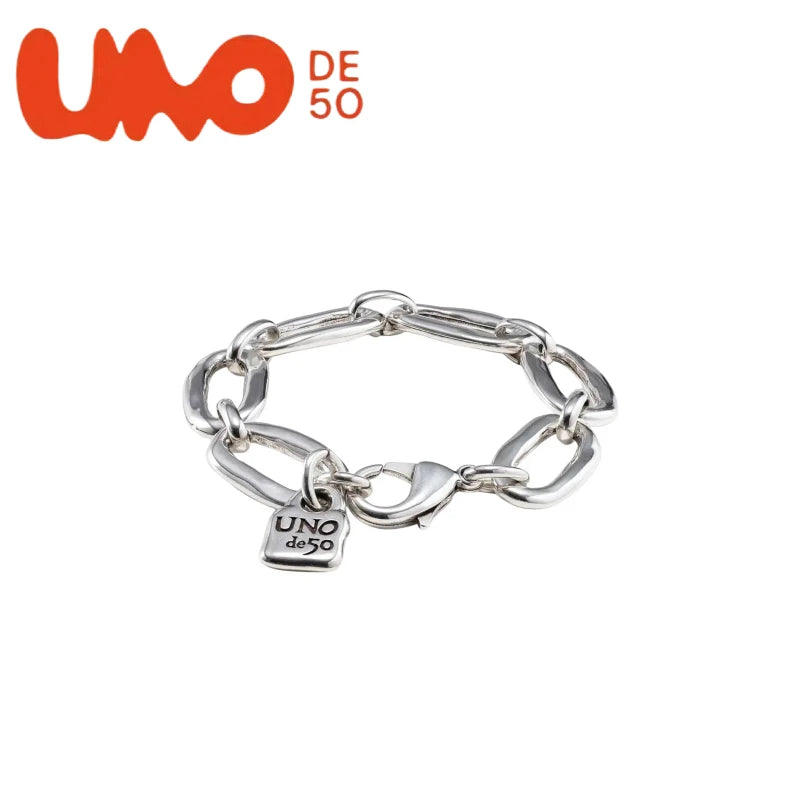 UNOde50 Silver Plated S925 And Gold Plated 14K Fashionable Chain Link Bracelet for Women