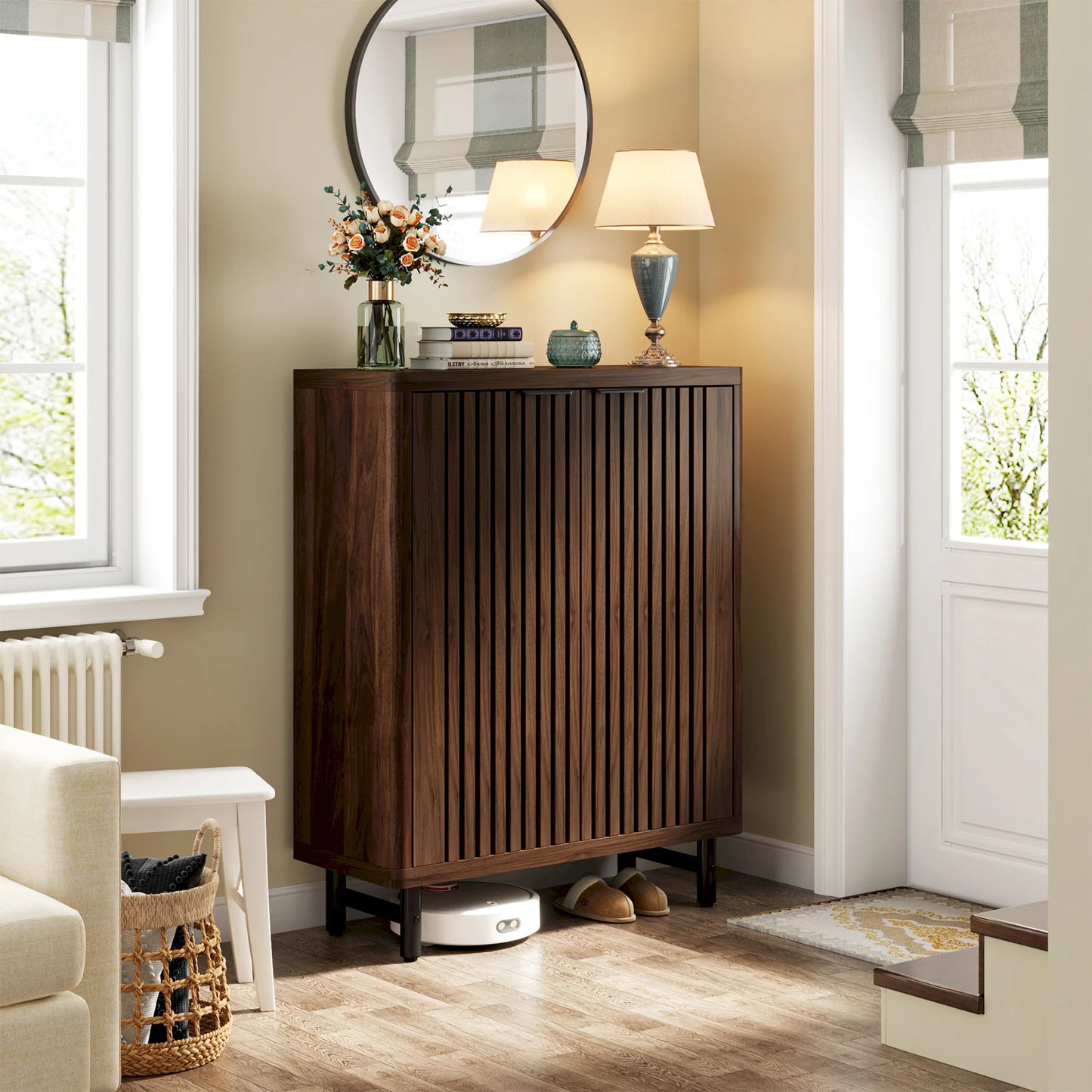 Tribesigns 6-Tier Shoe Cabinet with Louvered Doors, Large Wooden Shoe Storage Cabinet with Adjustable Shelves