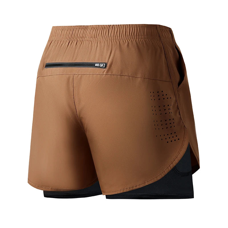 Men's Quick Drying Black Running Shorts Double Layer Fitness Workout Training Pants