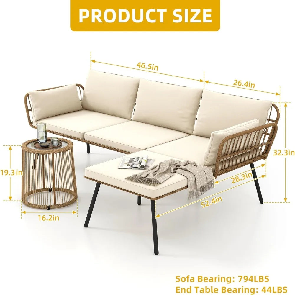 ANGDUO Patio 3 Piece Outdoor Wicker Set Coffee Table