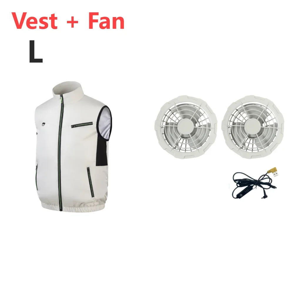Cooling Vest Ice Fan Vest 3 Gears USB Heat Resistant Air Conditioner Clothes Breathable Wearable Fan Vest for Camping