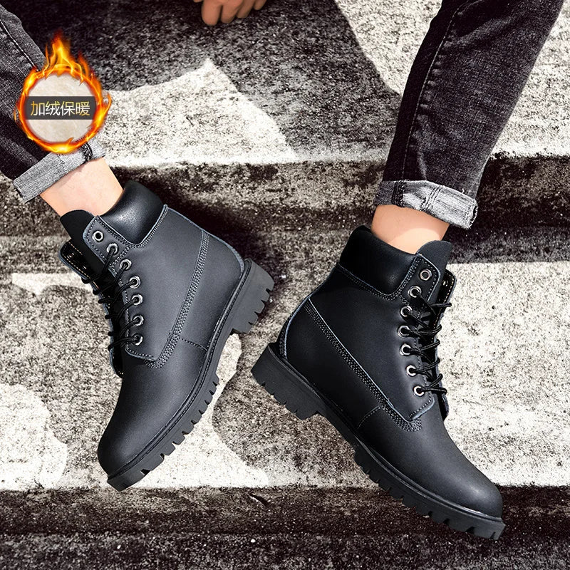 Men's Waterproof Non-Slip Winter Boots Warm Plush Sneakers Lace-Up Ankle Snow Shoes