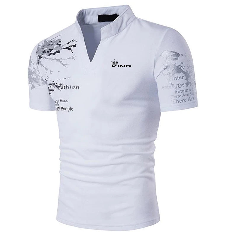 Men's V Neck Polo Shirt Graphic Print Short Sleeve Golf Shirt Casual Sports Fashion Streetwear