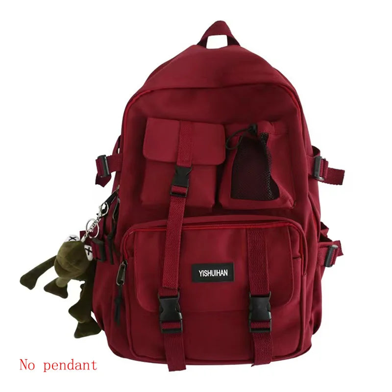 Multiple Pocket Canvas Backpack for Men and Women with Buckle Design Teenager Laptop School Bag