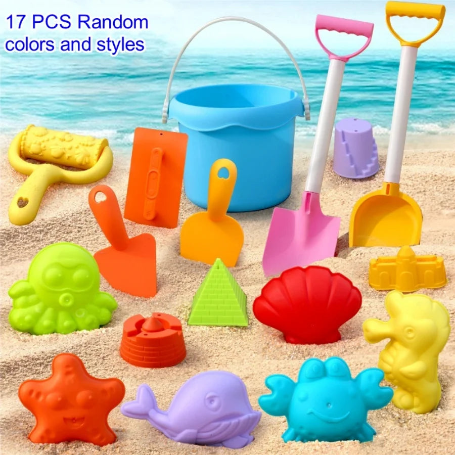 Children's Beach Toy Set ATV Sand Digging and Water Play Tools Beach Bucket Hourglass Shovel Random Colors