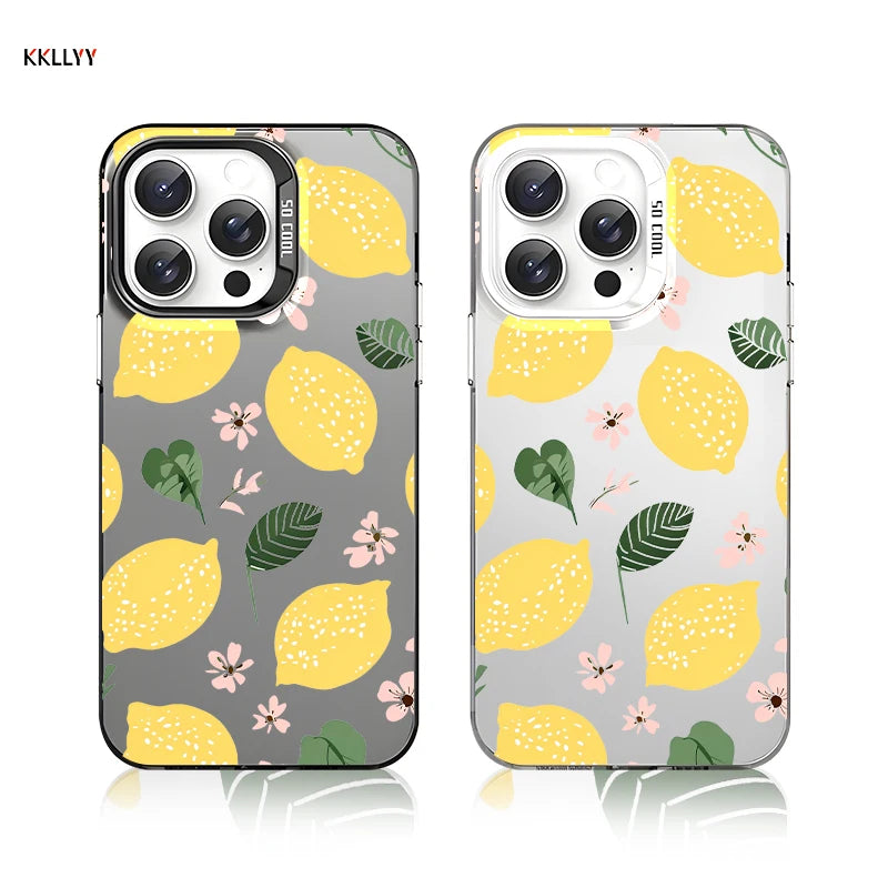 Liquid Silicone Phone Case for iPhone 16E 15 14 13 Pro Max 18 XR Printed Cover Shockproof Lemon Holiday Gifts