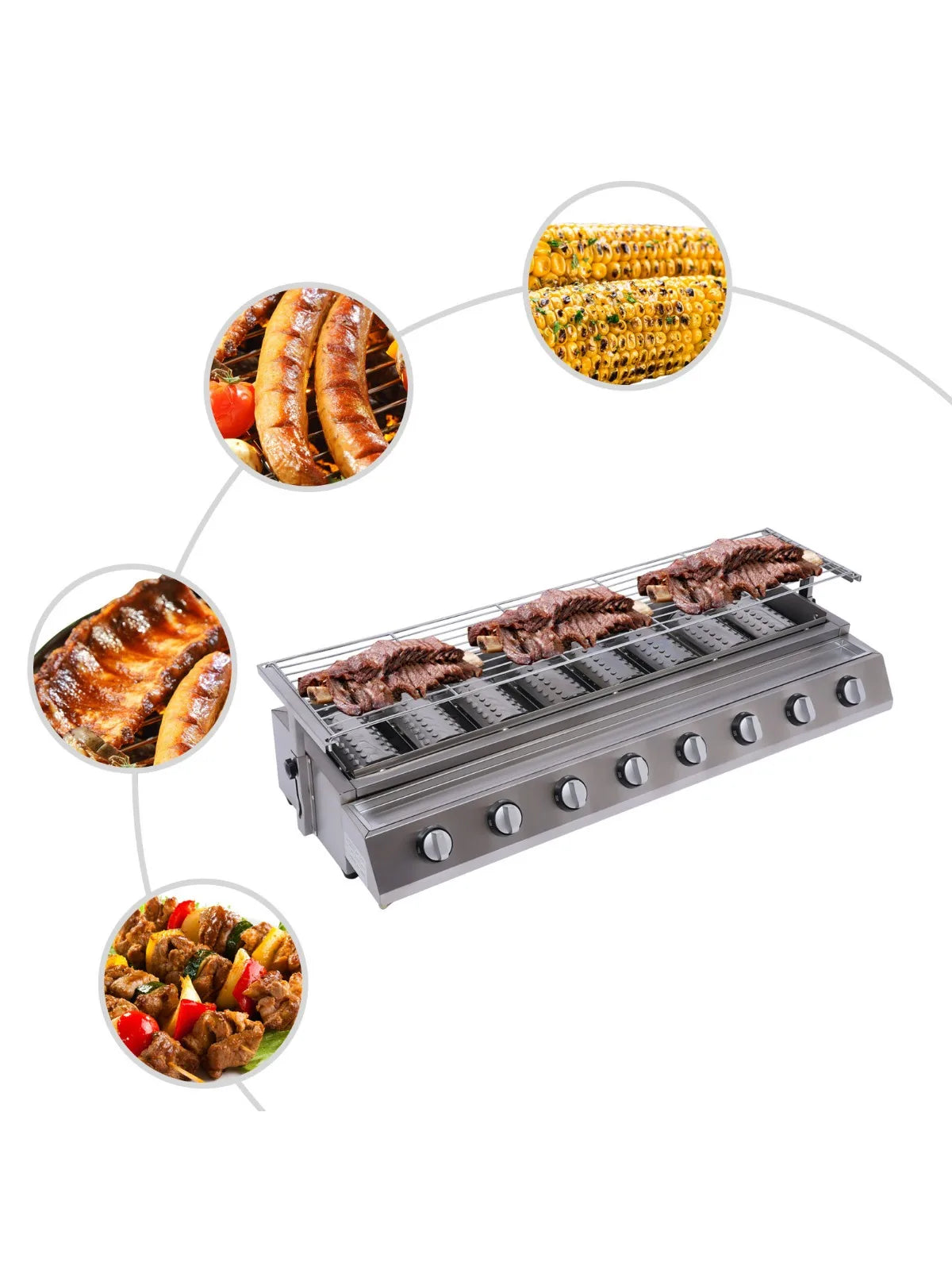 8 Burner Gas Grill Outdoor Tabletop Gas BBQ Grill Commercial Stainless Steel Gas Grill for Camping Picnicking