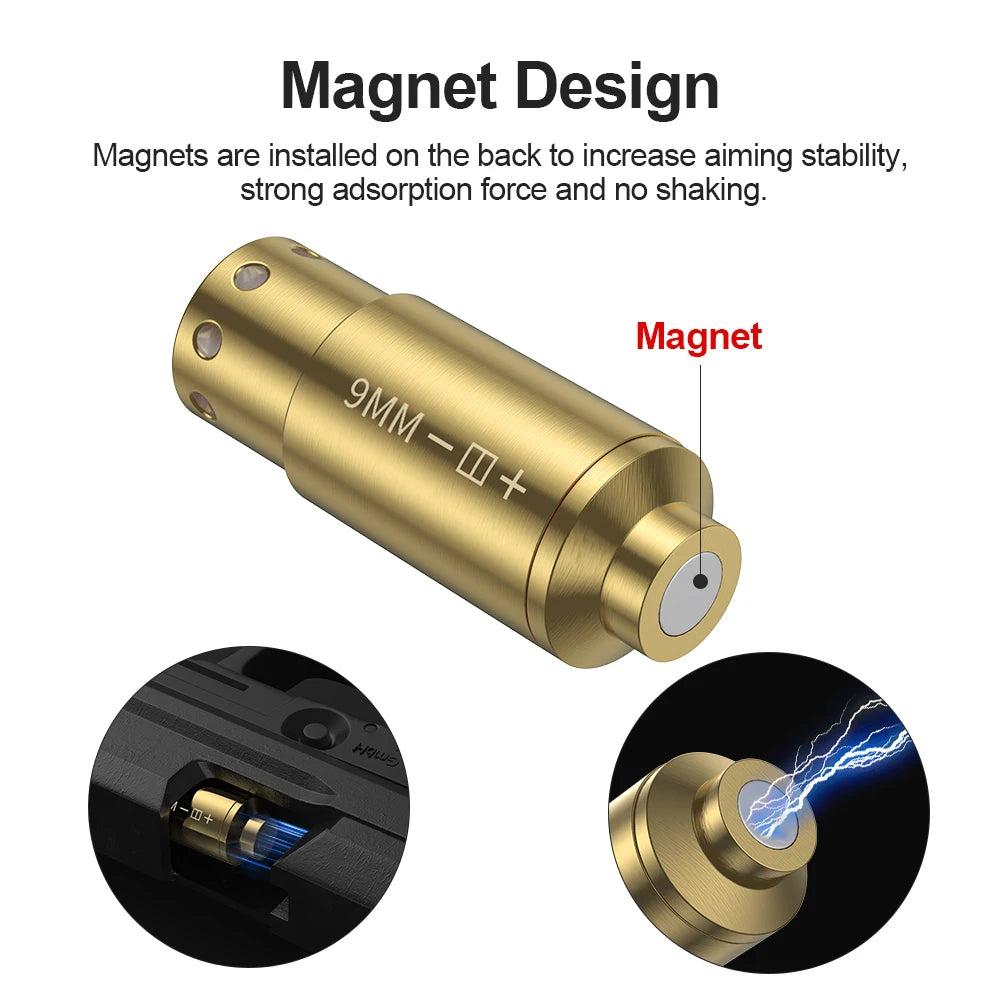 9MM Optics Cartridge Red Dot Laser Bore Brass 9MM Bore Boresighter For Pistol Rifle Scope Hunting Accessories 6 Batte