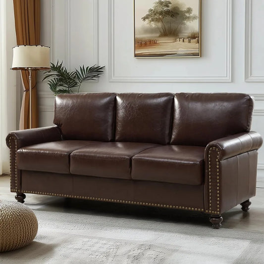 HUANZHUANG Faux Leather Sofa With Storage Mid Century