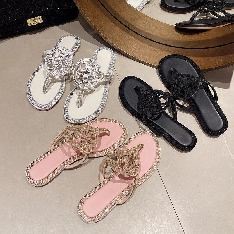 TB Slippers One Word Sandals Leather Flip Flops for Women 2025 Summer Collection