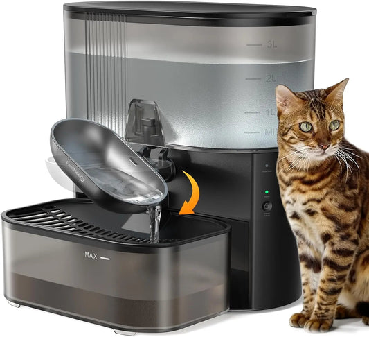 Cordless Pet Water Fountain with Wastewater Separation, No Filters Needed, Stainless Steel Bowl for Cats and Dogs