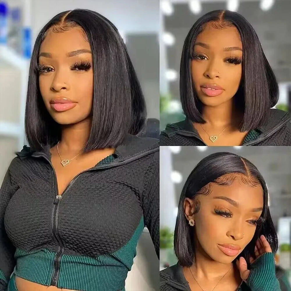 200 Percent Density 13x4 Short Bob Straight Brazilian Remy Hair HD Transparent Lace Full Lace Frontal Wigs 100 Percent Human Hair for Women