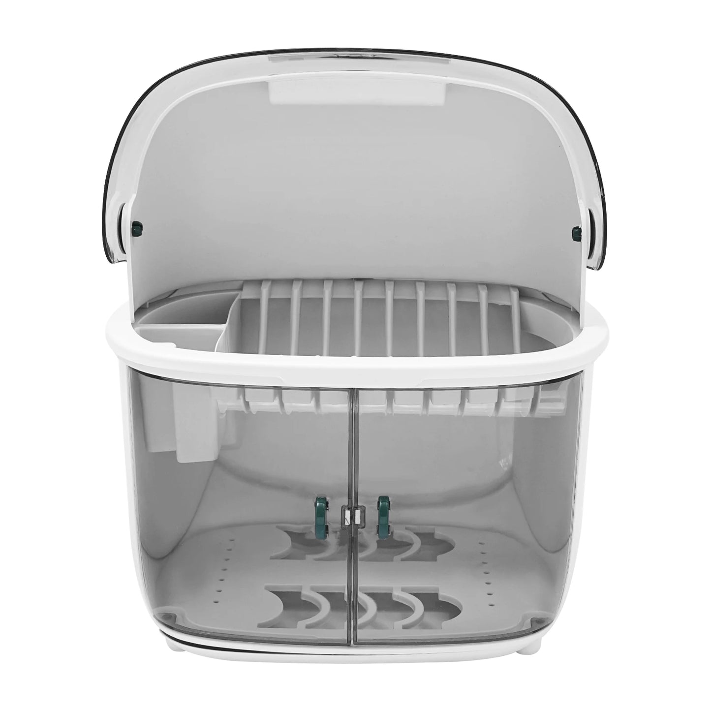2 Tier Plastic Drying Rack with Clear Dust Cover for Kitchen Dish Drying Countertop Storage Shelf 37x28x44cm