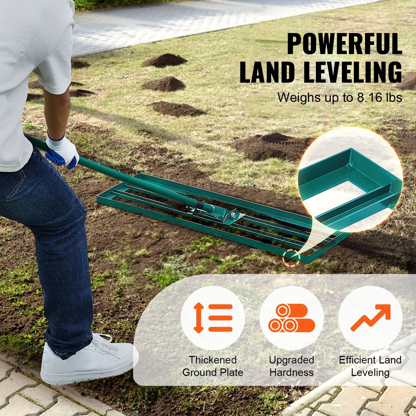 SucceBuy Lawn Leveling Rake 10x36/10x30/10x48inches Heavy-duty Lawn Leveler With Steel Extended Handle For Garden Golf Lawn Farm