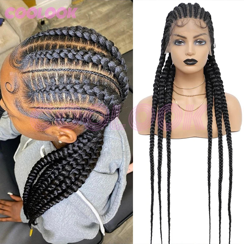 360 Full Lace Cornrow Braided Wigs For Black Women Synthetic Knotless 20 Inch Glueless Braided Wig With Baby Hair
