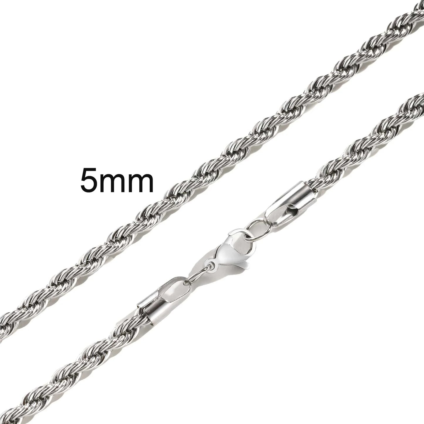 Ropes Long Necklace for Men Women,Stainless Steel Gold Color Twisted Rope Chain Collar,2/3/4/5mm Punk Basic Waterproof Jewelry