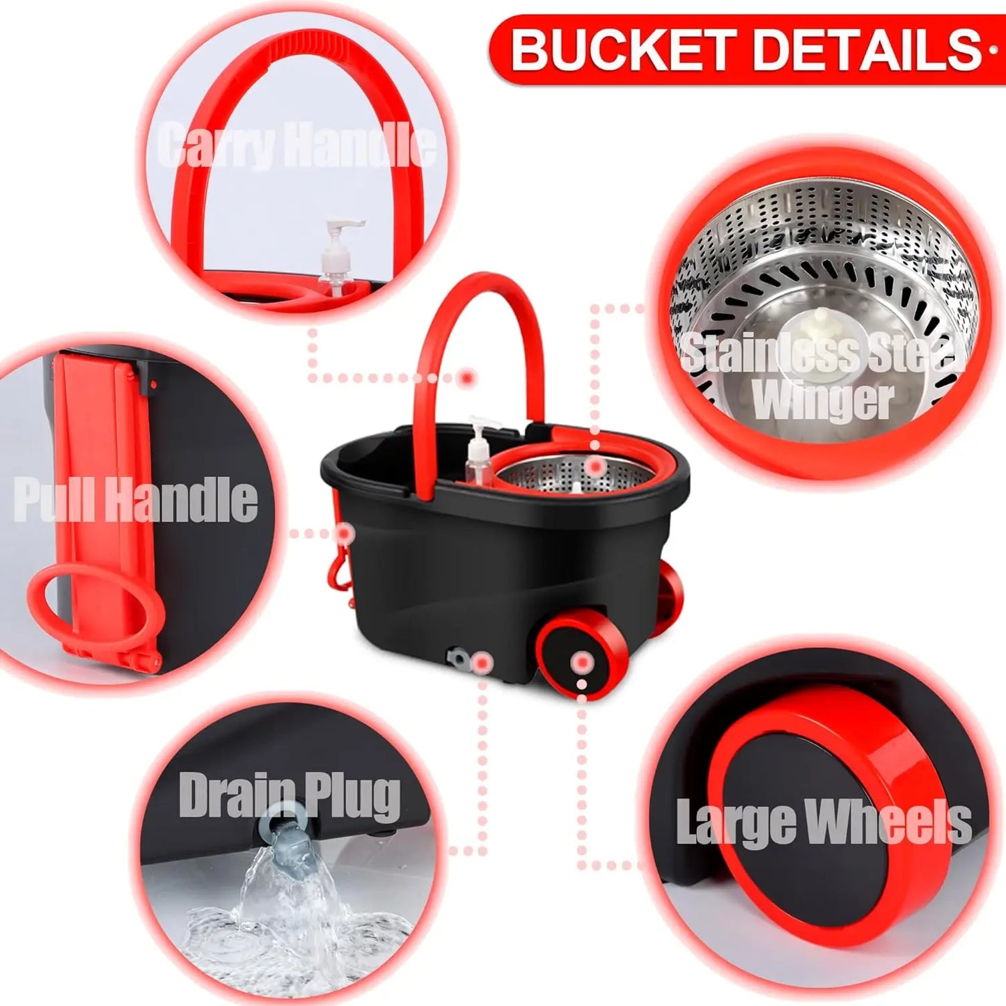 360 Degree Spin Mop Bucket Set With Wheels And 61 Inch Extendable Adjustable Handle Dry Wet Separation