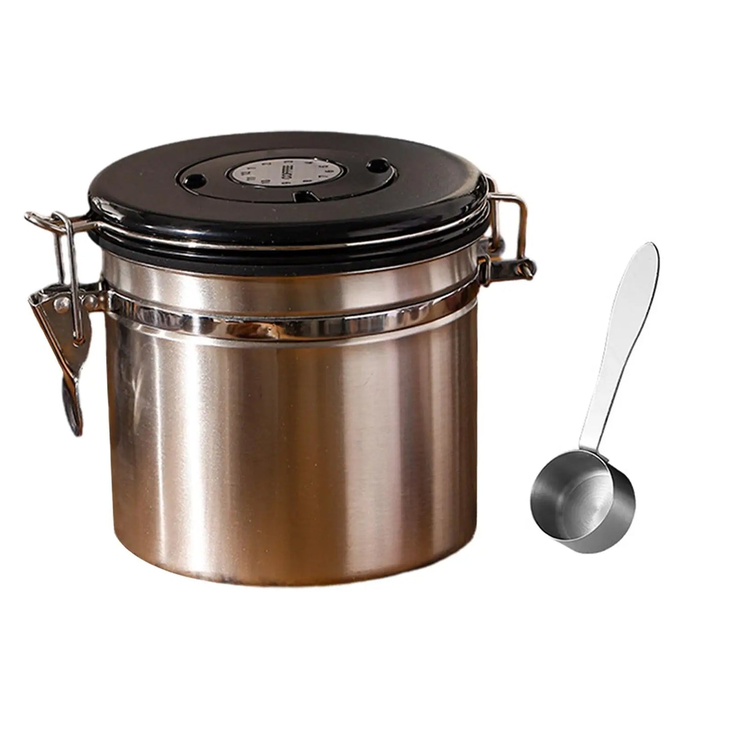 Coffee Bean Container and Spoon Airtight Stainless Steel Storage Jar