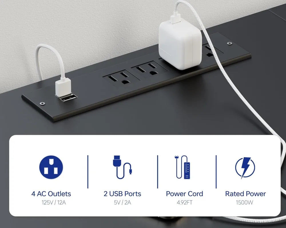 71 Inch U-Shaped Corner Desk with Power Outlets & USB Ports for Home Office Gaming Black