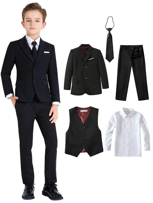 Boys Colorful Formal Suits 5 Piece Slim Fit Dresswear Suit Set School Uniforms