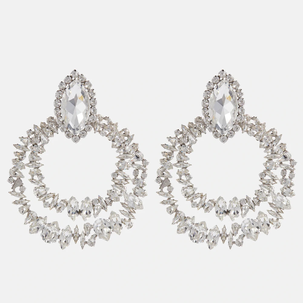 Stonefans Geometric Clip On Earrings Bridal No Piercing Accessories Elegant Lady Large Rhinestone Hoop Earrings Wedding Jewelry
