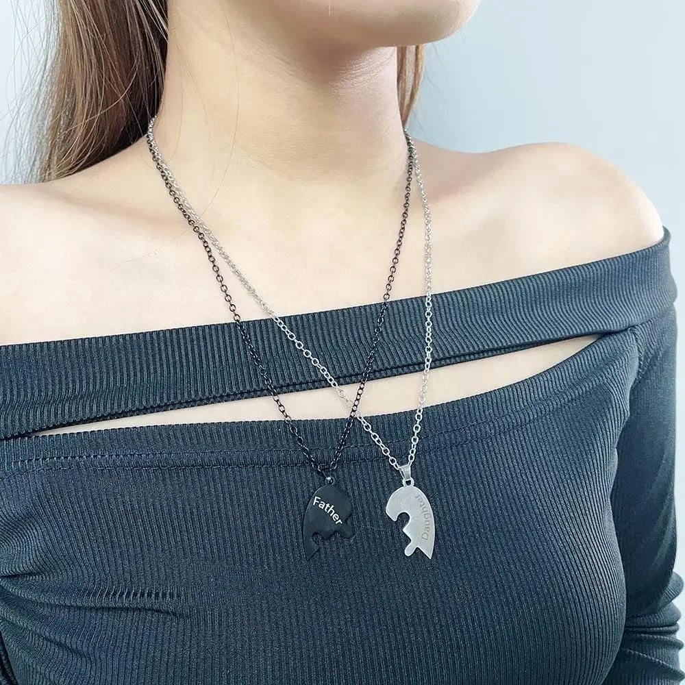 Family Heart Puzzle Necklace for Mom - Stainless Steel Mother Son Daughter Jewelry, Meaningful Mother's Day Gift for Women