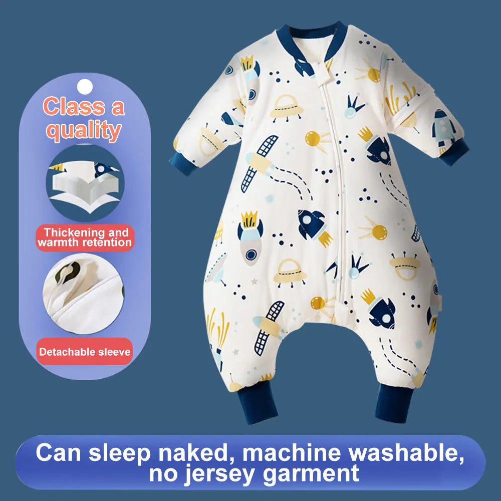 Baby Cartoon Split Legged Sleepsacks With Detachable Sleeves For Boys And Girls Children's Sleeping Bag Autumn And Winter Thickened Cotton
