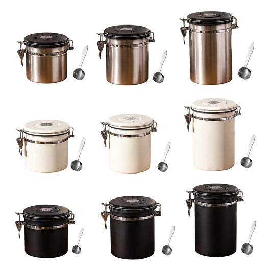 Coffee Bean Container and Spoon Airtight Stainless Steel Storage Jar