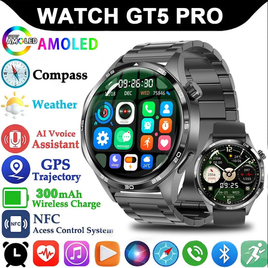 For Huawei GT5 Pro GPS NFC Smart Watch Men 360x360 AMOLED Screen Heart Rate Bluetooth Call IP67 Waterproof Smartwatch 2024