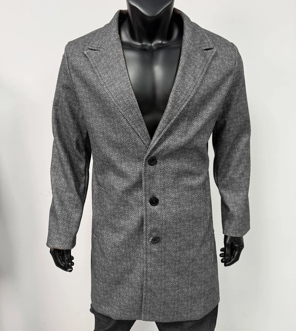 Men's Fashion Warm Casual Woolen Coat Long Overoat 2025 New Autumn/Winter Solid Color Woolen Coat Slim Fit Long Windbreaker Coat