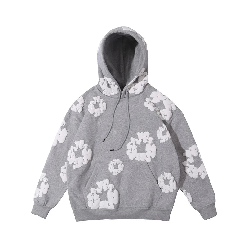 2024 Autumn Men's Black And Gray Casual Hooded Sweatshirt with Foam Printed Letter Embroidery