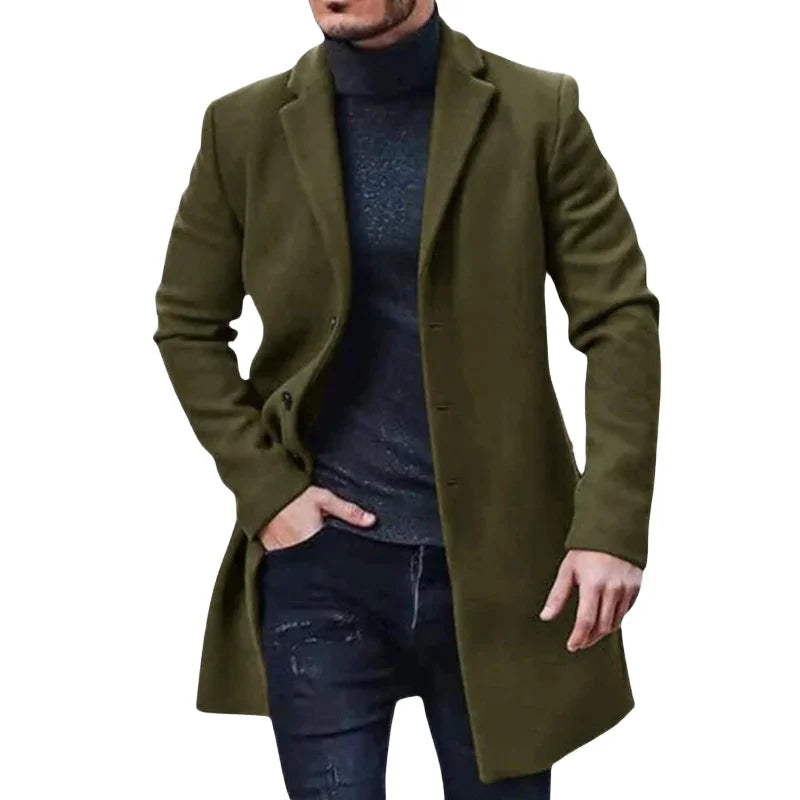 Warm Men's Woolen Coat Pure Color Medium-Length Windbreaker Outerwear in Various Colors And Sizes European Sle Autumn Faion