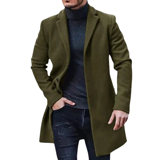 Warm Men's Woolen Coat Pure Color Medium-Length Windbreaker Outerwear in Various Colors And Sizes European Sle Autumn Faion