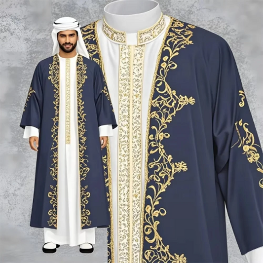 Abaowedding Men's Kaftan,Muslim arab THobe Caftan,Long Sleeve Embroidered Casual Formal Dubai Thobe