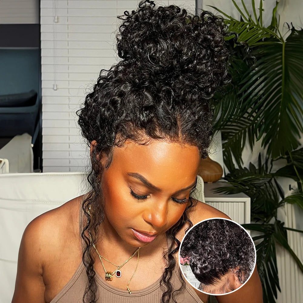 Snwprin 360 HD Full Lace Curly Human Hair Wig Preplucked 13x6 Lace Frontal Deep Wave Glueless Human Hair Ready To Wear 30 Inch