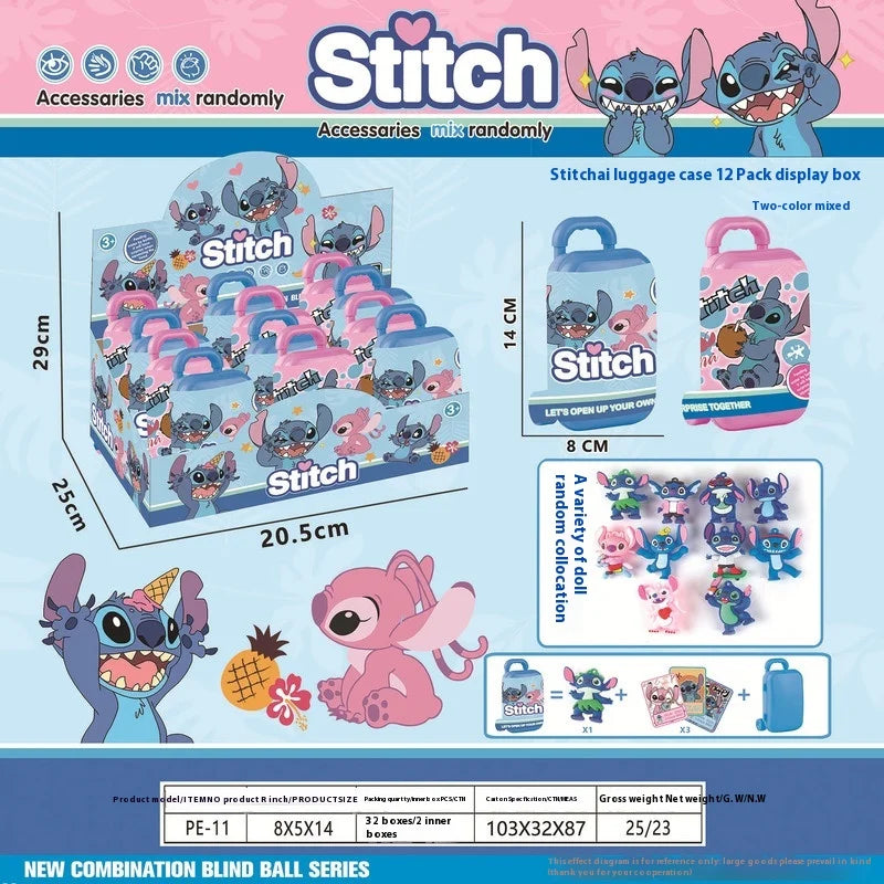 New Stitch Blind Box Suitcase Design Cute Cartoon Doll Toy Desktop Ornament Lilo and Stitch Kawaii Fashion Room Decor Kids Gift