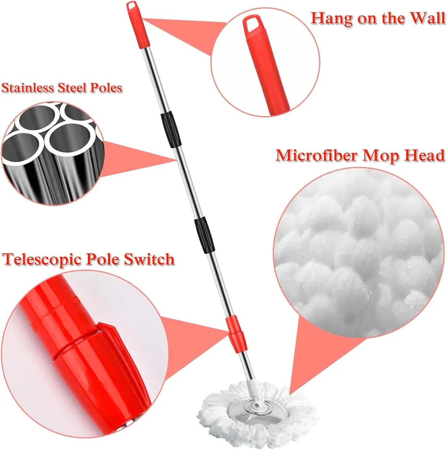 360 Degree Spin Mop Bucket Set With Wheels And 61 Inch Extendable Adjustable Handle Dry Wet Separation