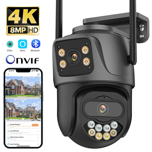 External Wifi PTZ Camera Dual Lens 4K 8MP HD Outdoor IP Camera 4MP Auto Tracking Security CCTV Surveillance iCsee P2P