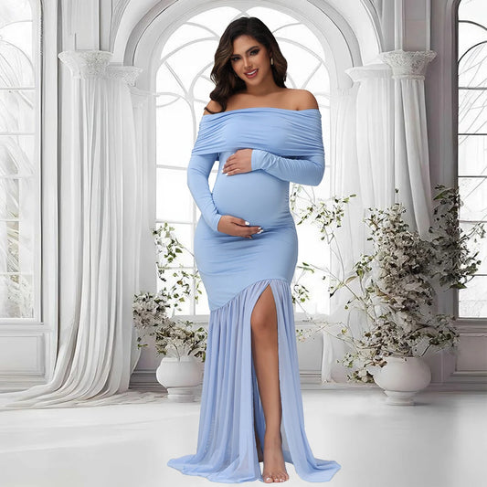 CN Guangdong Maternity Photoshoot Off Shoulder Evening Gown