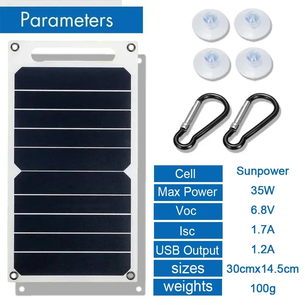 35W Sunpower Portable Solar Panel 5V USB Safe Stabilizer Charger for Power Bank Phone Outdoor Camping Home RV Gift