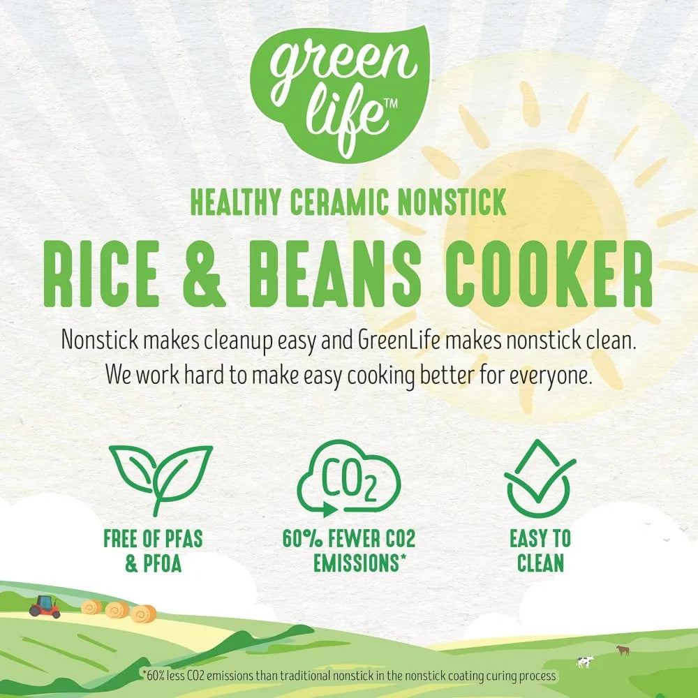 4-Cup Rice Beans Oats and Grains Cooker, Healthy Ceramic Nonstick, Easy to Use Automatic Presets, White