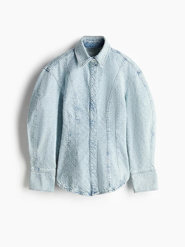 Vintage Women's Distressed Denim Suit Set Light Washed Blue Waist Tighing Jacket High Waist Wide Leg Jeans