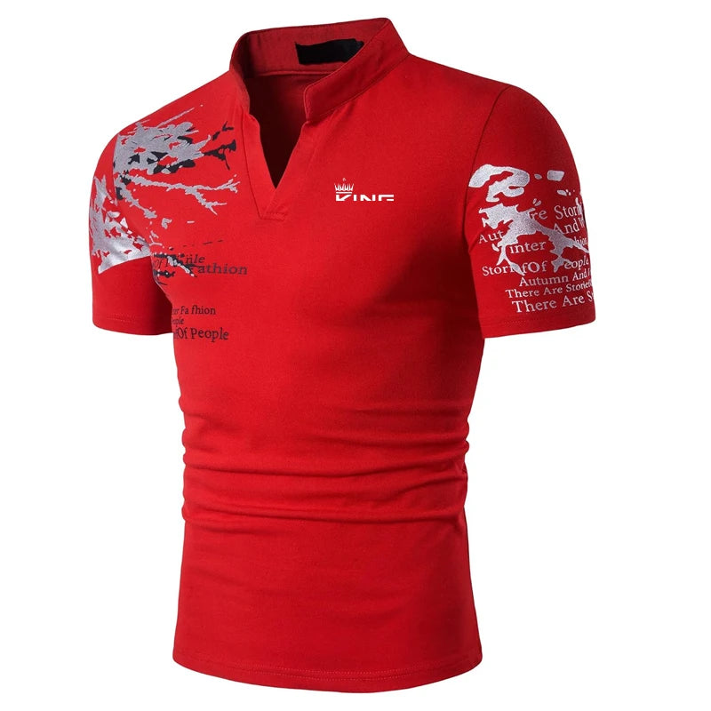 Men's V Neck Polo Shirt Graphic Print Short Sleeve Golf Shirt Casual Sports Fashion Streetwear