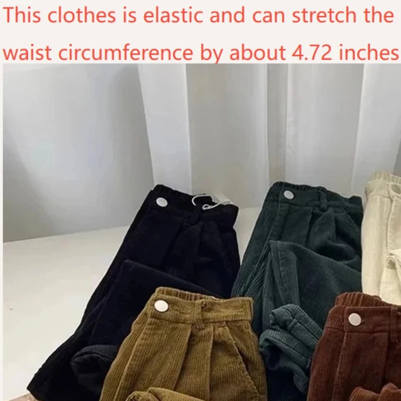 Women Korean Fashion Spring Fall Retro Straight High Waist Corduroy Pants Casual Full Length Trousers Office Lady Style