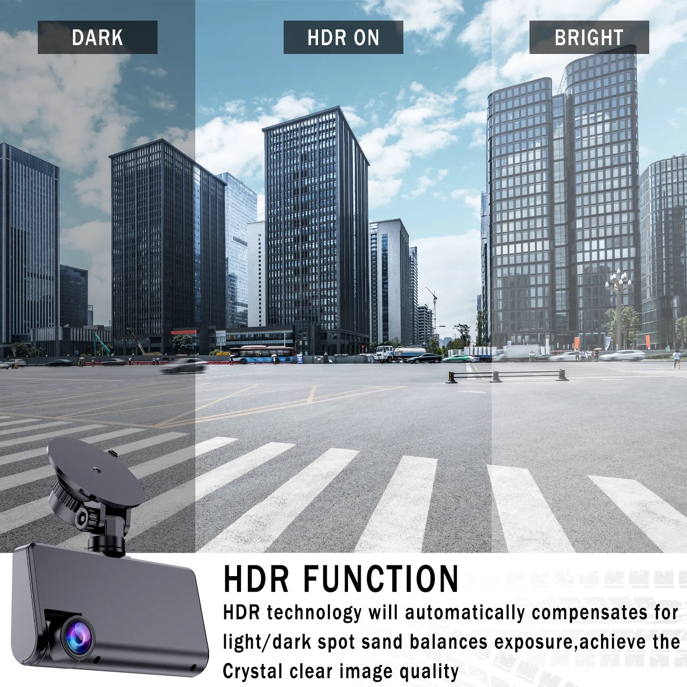 3 Channel Full HD Car Dash Cam with Night Vision Loop Recording and Motion Detection
